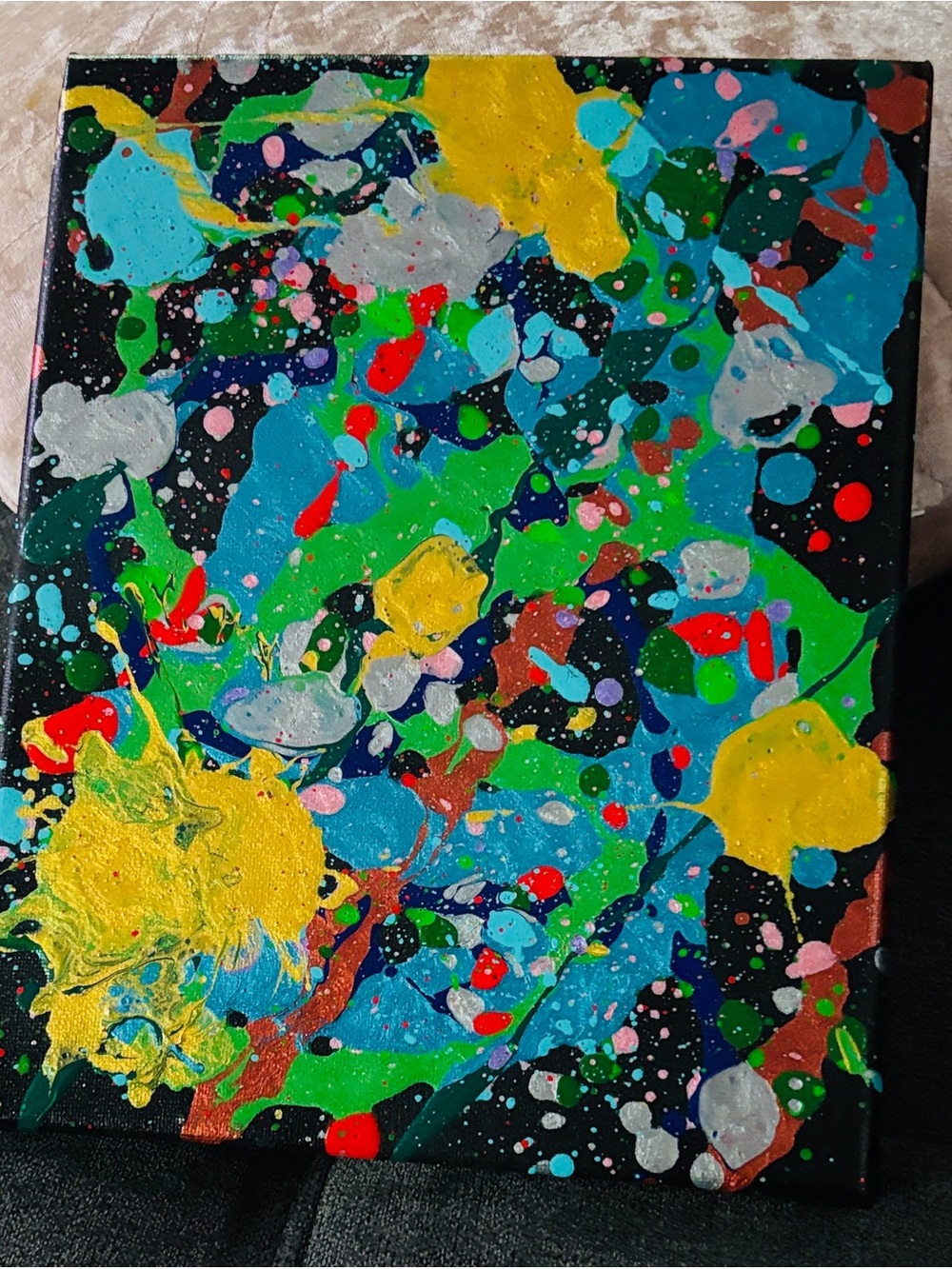 Cosmic sparks - Splatter Canvas Art in Black, Blue & Gold - handpainted